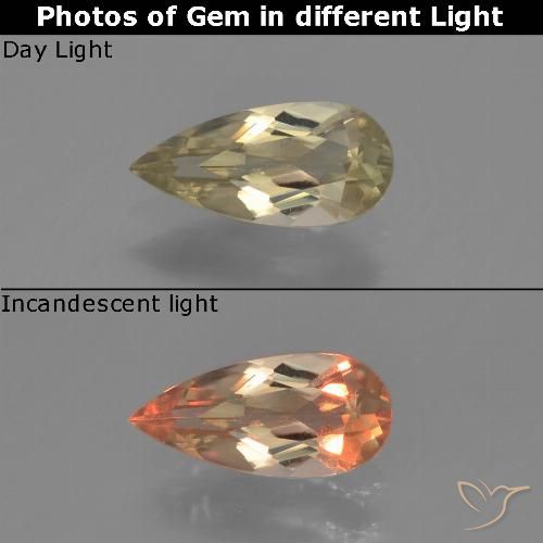 0.74ct Natural amarelo quente Diásporo com mudança de cor, Formato de pêra, VS
