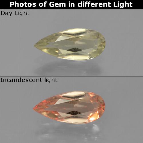 Diasporo de mudança de cor amarelo natural 0,75ct, formato de pêra, VVS-VS