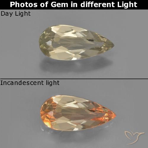 1.09ct Natural Amarelo Dourado Muito Claro Diásporo com mudança de cor, Formato de pêra, VVS-VS