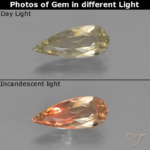 1.14ct Natural amarelo quente Diásporo com mudança de cor, Formato de pêra, VS