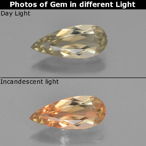 Diasporo de mudança de cor amarelo natural 1,29ct, formato de pêra, VS