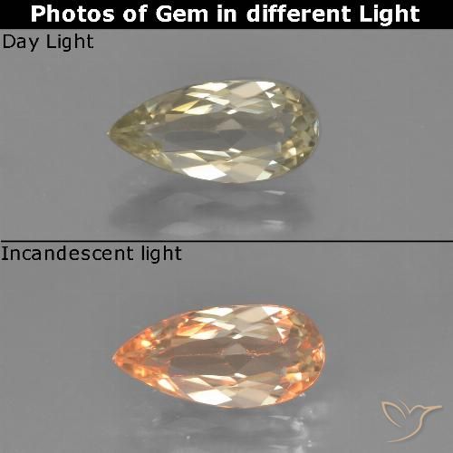 1.22ct Natural Amarelo Terroso Diásporo com mudança de cor, Formato de pêra, VVS-VS