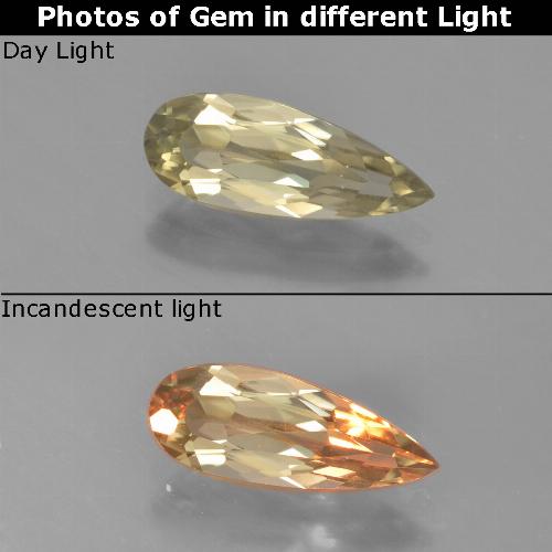 Diasporo de mudança de cor amarelo natural 1,30ct, formato de pêra, VVS-VS