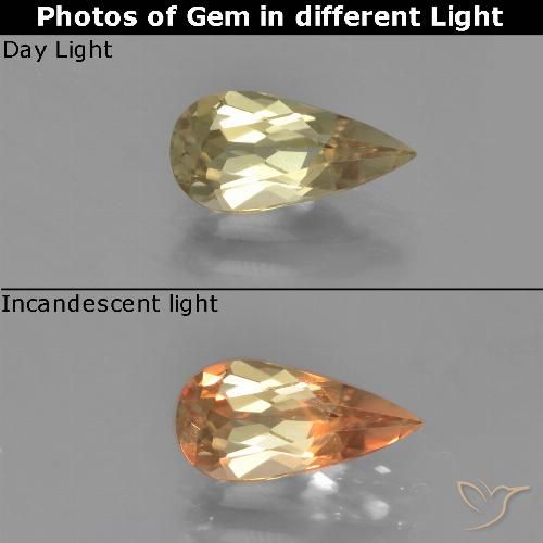 1.08ct Natural amarelo quente Diásporo com mudança de cor, Formato de pêra, VVS-VS