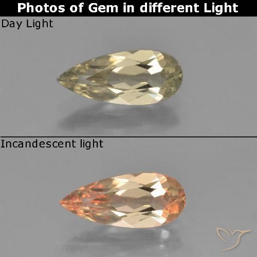 1.15ct Natural amarelo quente Diásporo com mudança de cor, Formato de pêra, VVS-VS