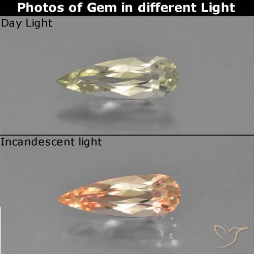 0.83ct Natural amarelo bege Diásporo com mudança de cor, Formato de pêra, VVS-VS