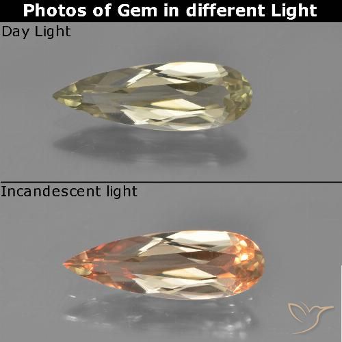 1.22ct Natural Amarelo acastanhado Diásporo com mudança de cor, Formato de pêra, VVS