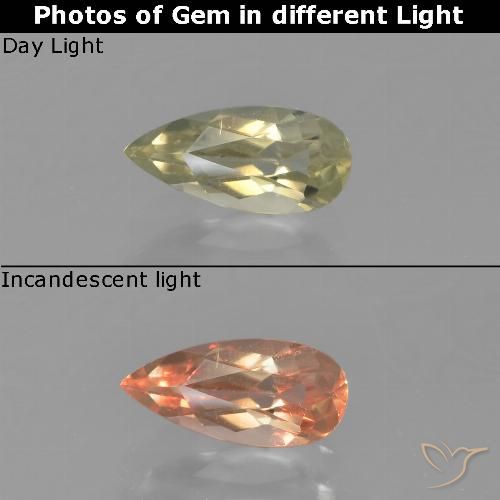 0.76ct Natural amarelo bege Diásporo com mudança de cor, Formato de pêra, VVS-VS