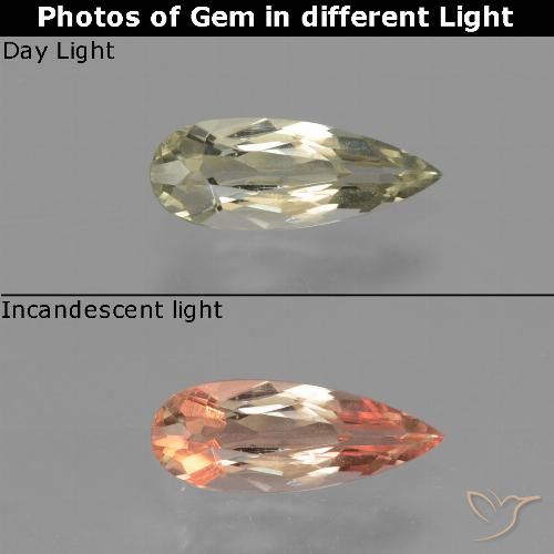 0.69ct Natural Amarelo muito claro Diásporo com mudança de cor, Formato de pêra, VVS-VS