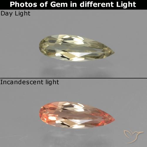 0.63ct Natural Amarelo Dourado Muito Claro Diásporo com mudança de cor, Formato de pêra, VVS-VS