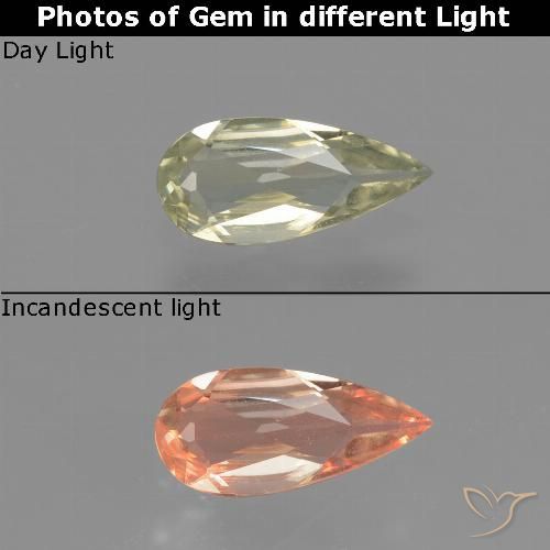 0.63ct Natural amarelo bege Diásporo com mudança de cor, Formato de pêra, VVS-VS