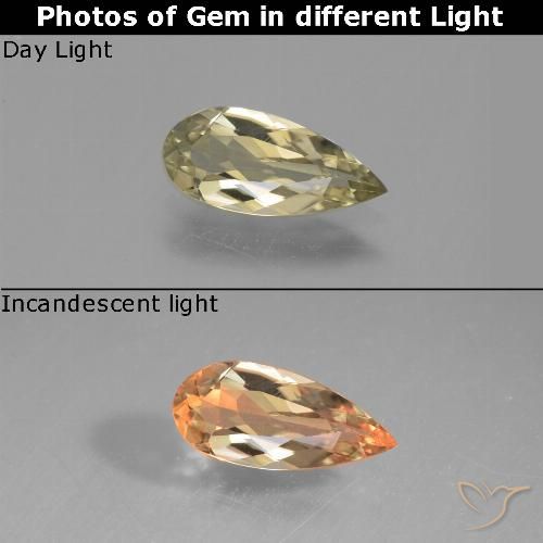 Diásporo com mudança de cor Amarelo claro Natural 0.99ct, Formato de pêra, VS