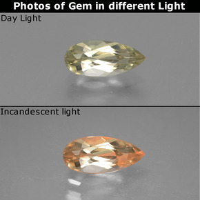 Diasporo de mudança de cor amarelo natural 1,19ct, formato de pêra, VVS-VS