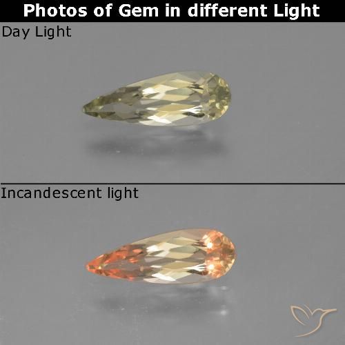 0.83ct Natural Amarelo claro Diásporo com mudança de cor, Formato de pêra, VVS-VS