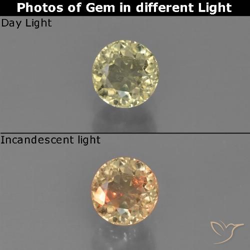 Diasporo de mudança de cor amarelo natural 0,60ct, corte redondo, VS