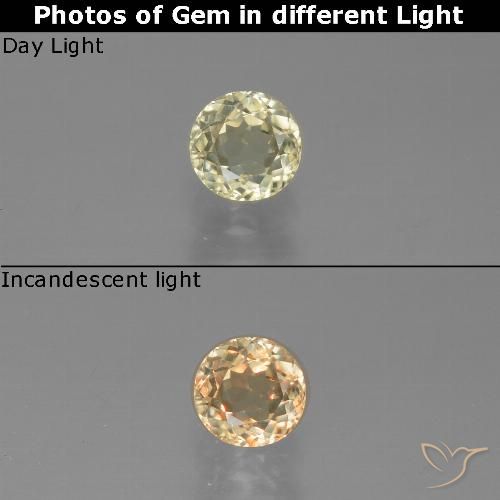 Diasporo de mudança de cor amarelo natural 0,54ct, corte redondo, VS