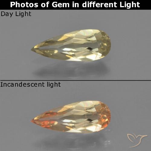 0.66ct Natural Luz amarela Diásporo com mudança de cor, Formato de pêra, VVS-VS