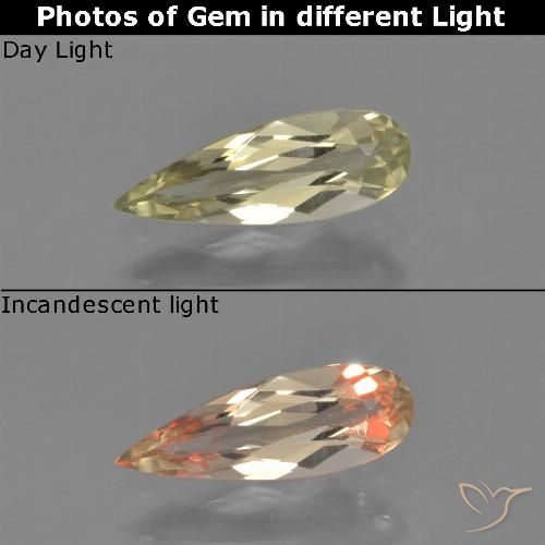 0.68ct Natural Amarelo claro Diásporo com mudança de cor, Formato de pêra, VVS-VS
