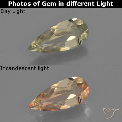 0.69ct Natural Luz amarela Diásporo com mudança de cor, Formato de pêra, VVS-VS
