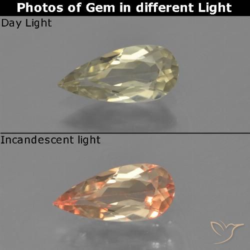0.71ct Natural Amarelo claro Diásporo com mudança de cor, Formato de pêra, VVS-VS