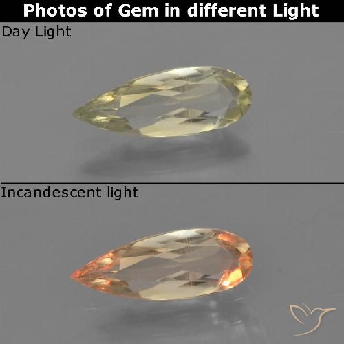 0.80ct Natural Amarelo claro Diásporo com mudança de cor, Formato de pêra, VVS-VS