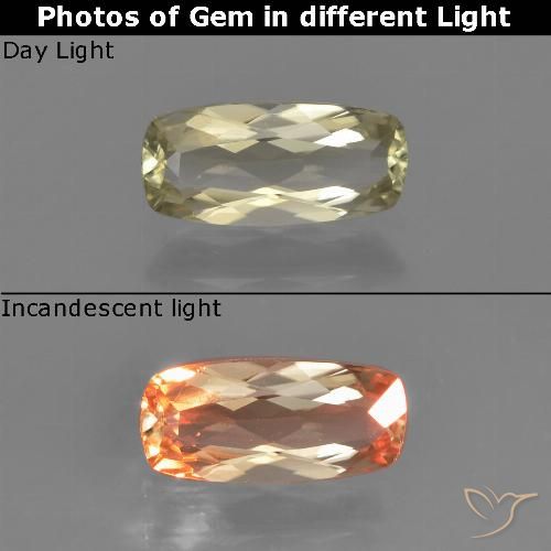 0.85ct Natural amarelo bege Diásporo com mudança de cor, Almofada, VVS-VS