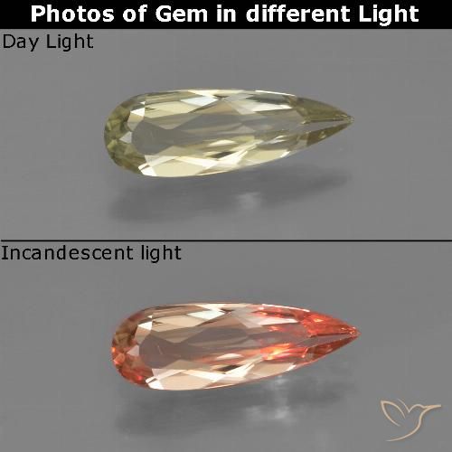 0.99ct Natural Amarelo muito claro Diásporo com mudança de cor, Formato de pêra, VVS-VS