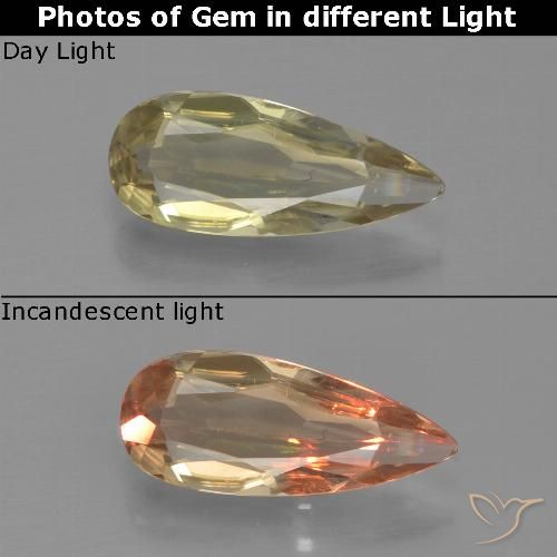 0.91ct Natural Amarelo muito claro Diásporo com mudança de cor, Formato de pêra, VVS-VS