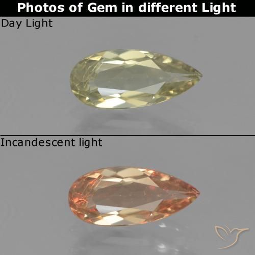 0.80ct Natural Amarelo Muito Pálido Diásporo com mudança de cor, Formato de pêra, VS