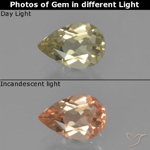 0.75ct Natural Amarelo claro Diásporo com mudança de cor, Formato de pêra, VS