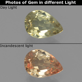 Diasporo de mudança de cor multicolorido natural 0,75ct, formato de pêra, VS