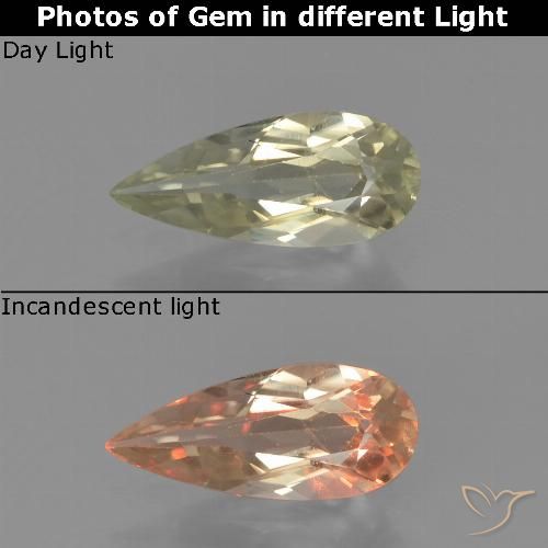 0.79ct Natural Luz amarela Diásporo com mudança de cor, Formato de pêra, VS