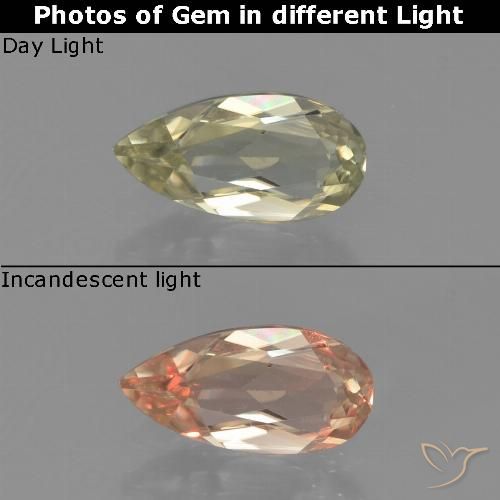 0.71ct Natural Luz amarela Diásporo com mudança de cor, Formato de pêra, VVS
