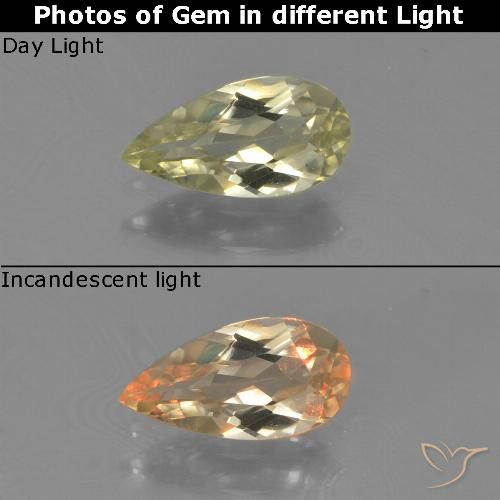 0.69ct Natural Amarelo claro Diásporo com mudança de cor, Formato de pêra, VVS