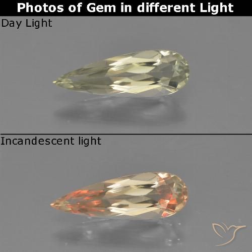 0.97ct Natural Amarelo Muito Pálido Diásporo com mudança de cor, Formato de pêra, VVS-VS