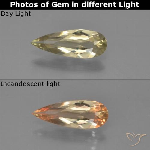 0.82ct Natural Amarelo Terroso Diásporo com mudança de cor, Formato de pêra, VVS-VS