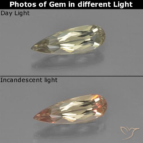 0.94ct Natural Amarelo Dourado Muito Claro Diásporo com mudança de cor, Formato de pêra, VVS-VS