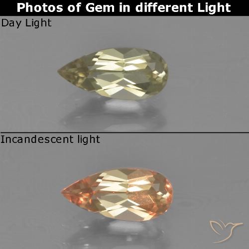 0.86ct Natural Amarelo muito claro Diásporo com mudança de cor, Formato de pêra, VVS-VS