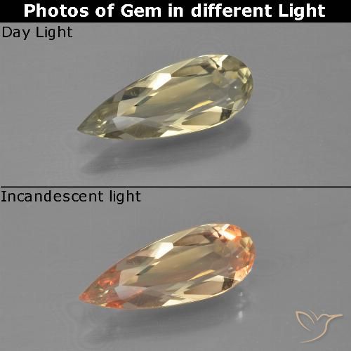 Diásporo com mudança de cor Luz amarela Natural 0.91ct, Formato de pêra, VVS-VS
