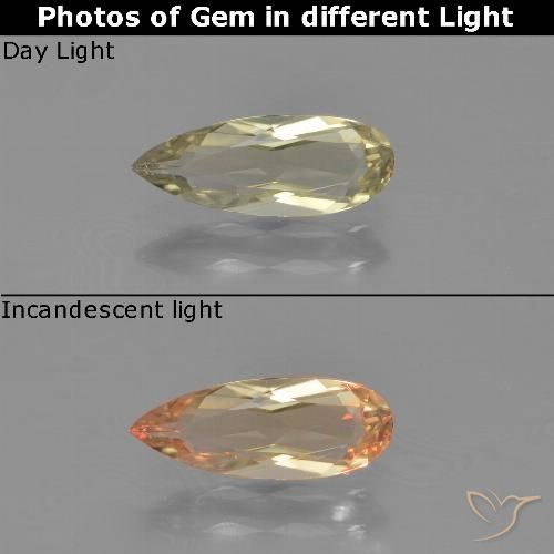 0.84ct Natural amarelo bege Diásporo com mudança de cor, Formato de pêra, VVS-VS