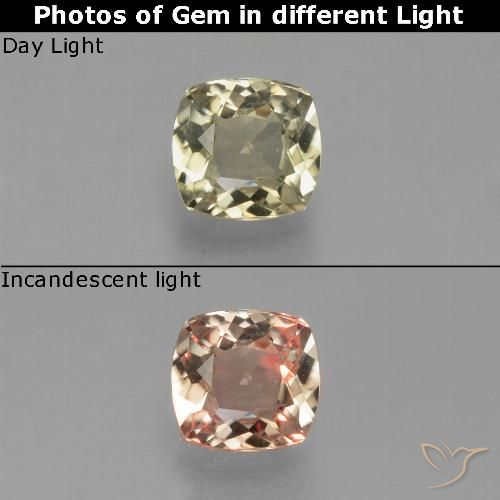 Diasporo de mudança de cor amarelo natural 0,66ct, almofada cortada, VVS-VS