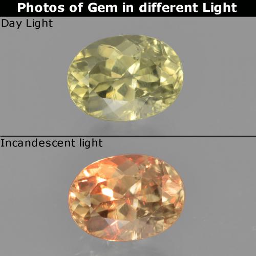 Diasporo de mudança de cor amarelo natural 1,18ct, corte oval, VS-SI