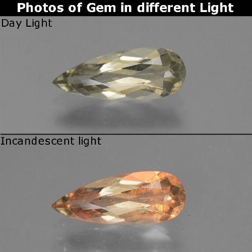 Diasporo de mudança de cor amarelo natural 1,36ct, formato de pêra, VVS-VS