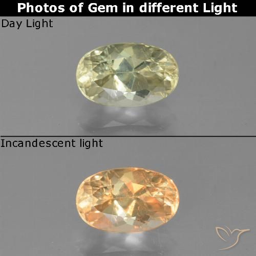 Diasporo de mudança de cor amarelo natural 1,35ct, corte oval, VS-SI