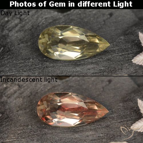 0.80ct Natural Amarelo muito claro Diásporo com mudança de cor, Formato de pêra, VVS-VS