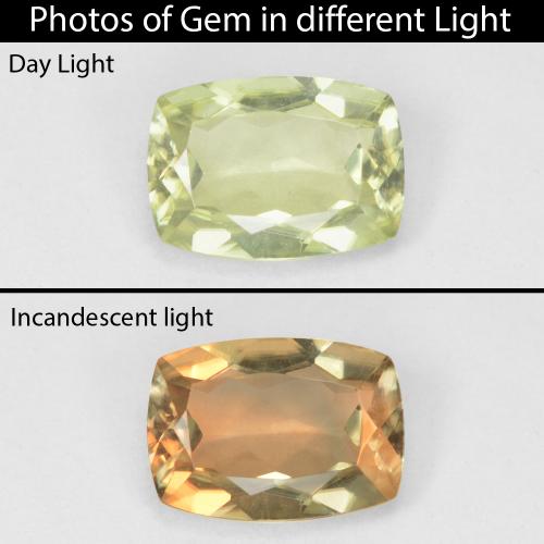Diasporo de mudança de cor amarelo natural 0,96ct, almofada cortada, VVS-VS