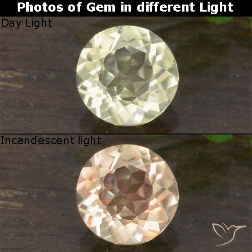 0.60ct Natural Luz amarela Diásporo com mudança de cor, Redondo, VVS-VS