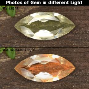 Diasporo de mudança de cor amarelo natural 0,76ct, marquise, VVS-VS