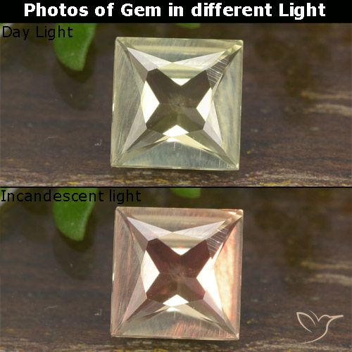 0.66ct Natural Amarelo muito claro Diásporo com mudança de cor, Quadrado, VVS-VS