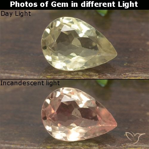 0.79ct Natural Luz amarela Diásporo com mudança de cor, Formato de pêra, VVS-VS